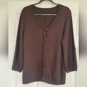 Talbots Brown V-Neck Button Front Cardigan Sweater